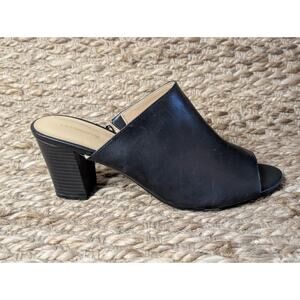 Liz Claiborne Black Open Toe Purse Mules Size 9.5 M Slip On 3" Heels